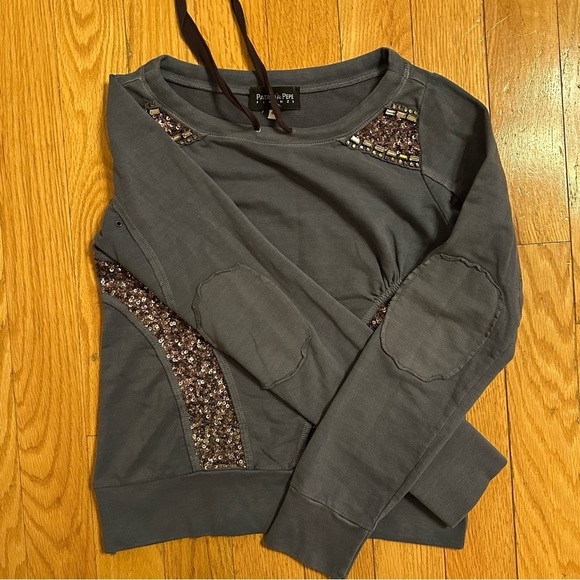 Patrizia Pepe Firenze Sweatshirt Top Wide Neck Sequin Rhinestone Blue 6 blouse - Picture 2 of 8